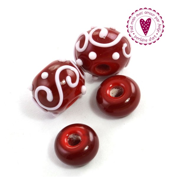 2 perles chalumeau + intercalaires • Murano • 14,5 mm • rouge